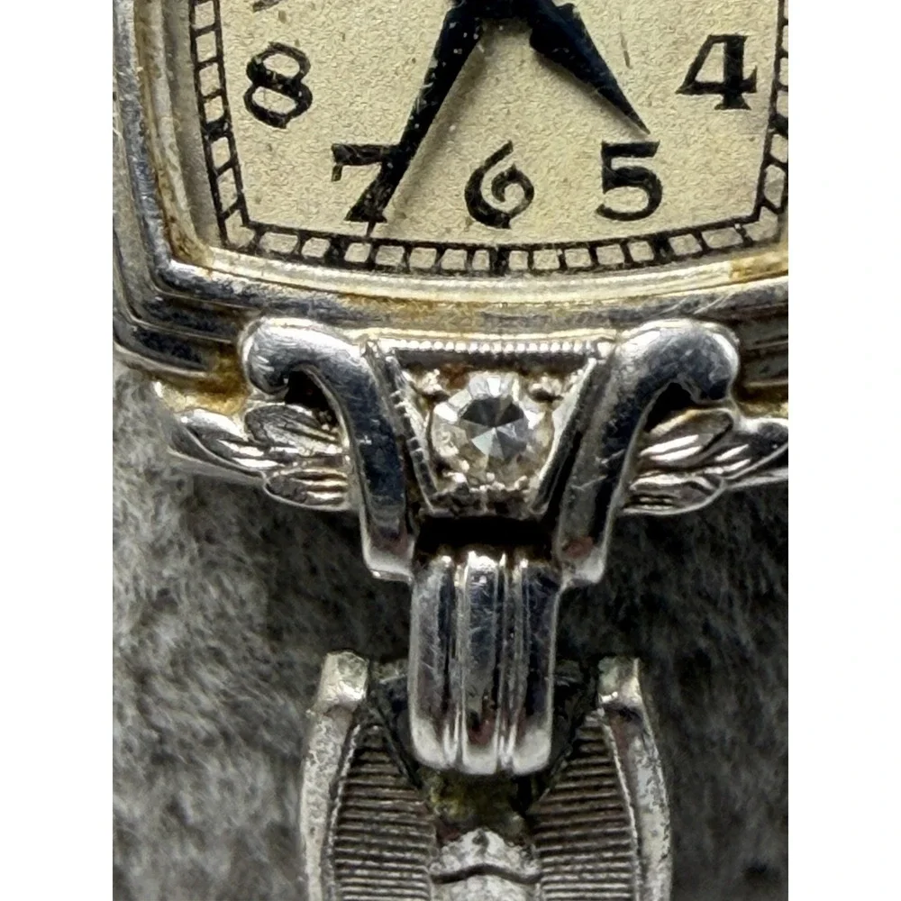 Hamilton Vintage Ladies Watch Solid 14K‎ White Gold Diamonds Works 14MM 6